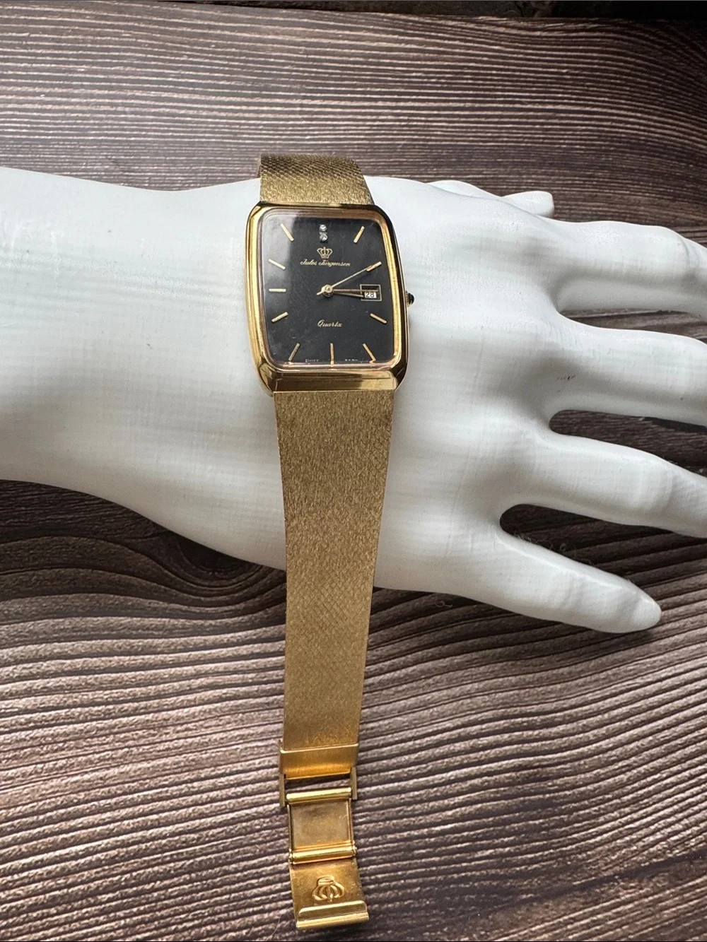 Vintage Jules Jürgensen Swiss Quartz Unisex Gold Tone Watch Black Dial excellent